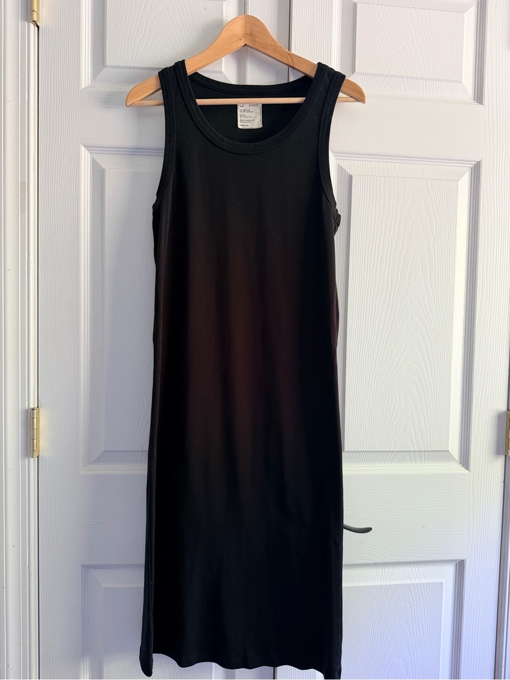 For Days Black Tank Dress Organic Cotton Sleeveless Midi Dress Size L Made USA